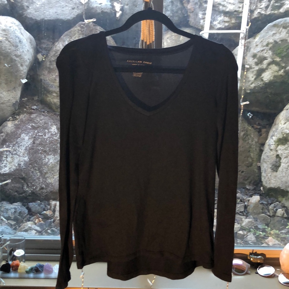 Soft and Sexy Black V-Neck Long Sleeve